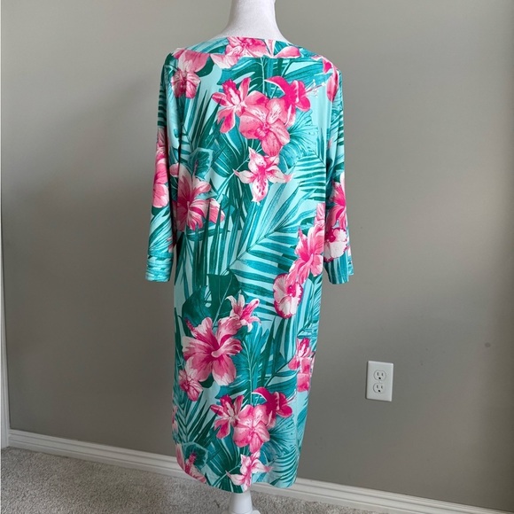 Caribbean Joe Blue and Pink Tropical Hibiscus Dress Medium - Picture 3 of 9